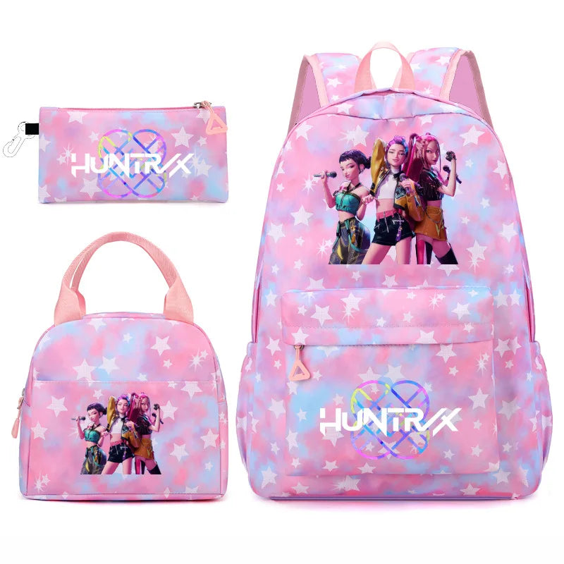 3pcs K-pop Demon Hunters Backpacks Cartoon Anime Schoolbag with A Lunch Bag Waterproof Kids Knapsacks Gifts for Student Rucksack