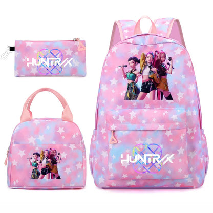 3pcs K-pop Demon Hunters Backpacks Cartoon Anime Schoolbag with A Lunch Bag Waterproof Kids Knapsacks Gifts for Student Rucksack