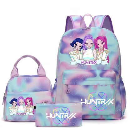3pcs K-pop Demon Hunters Backpacks Cartoon Anime Schoolbag with A Lunch Bag Waterproof Kids Knapsacks Gifts for Student Rucksack