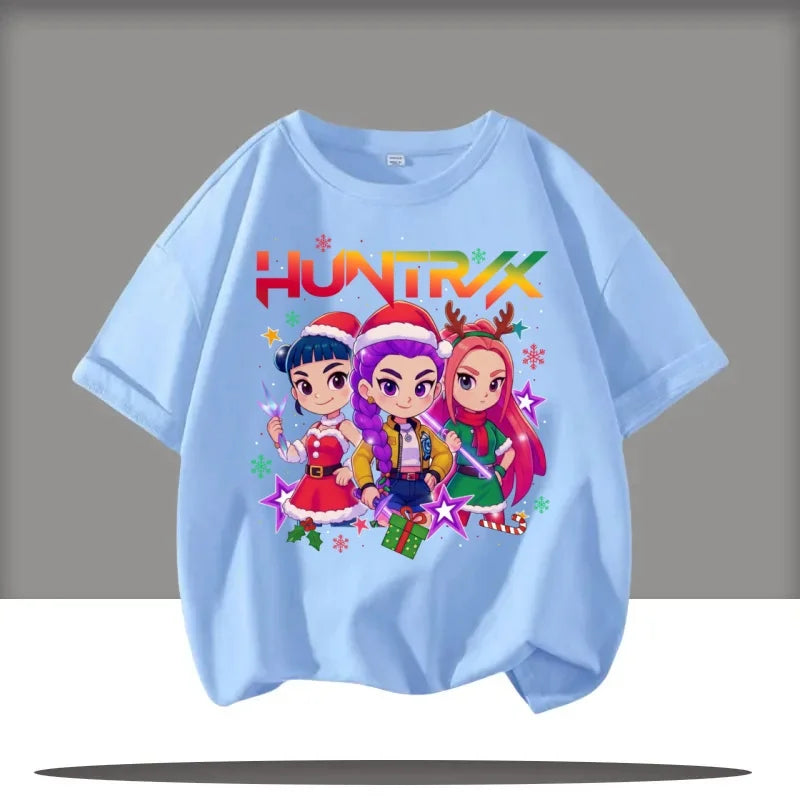 Huntrix Kpop Demon Hunters T-Shirt for Boys Girls Fans Gift Summer Crew Neck Short Sleeve Tees Fashion Kids T-shirt