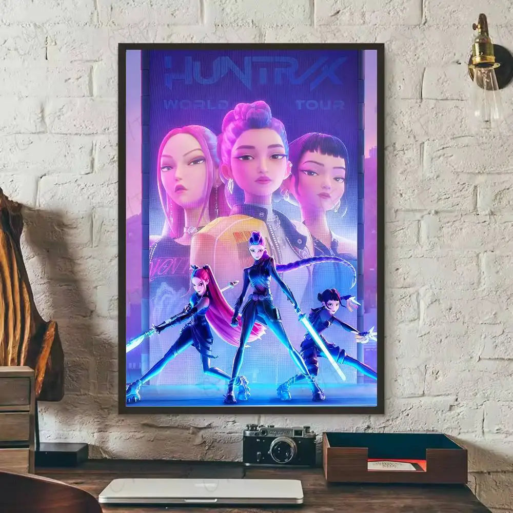 Anime K-Kpop Demon Hunters Poster Sticky Wall Art Printing Waterproof Home Living Bed Room Bar Aesthetic Decor