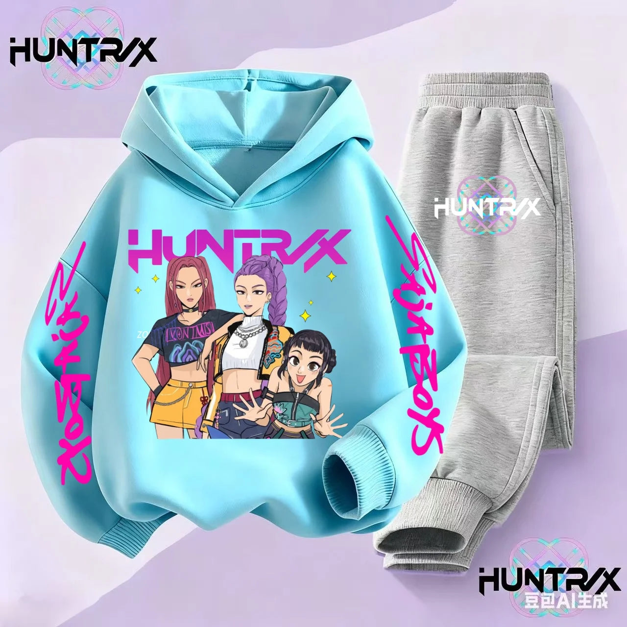 3-14Y Kpop Demon Hunters Hoodie Set Boys Girls Kids Autumn Sportswear Daily Clothes 2025