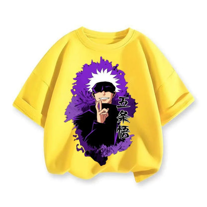 Spell Return Battle Short Sleeve T-shirt for Children, Five Sand Knot, Khaki, Japanese Anime 2D Top