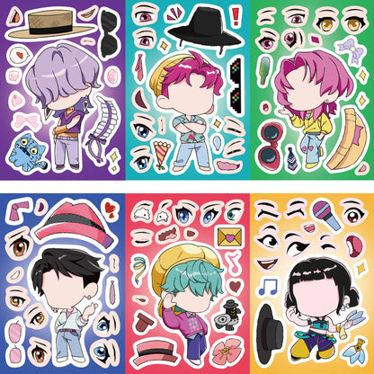 Kpop Demon Hunters Stickers Make A Face Puzzle Stickers Waterproof Jigsaw Assemble Decals Make Your Own DIY Game Gifts