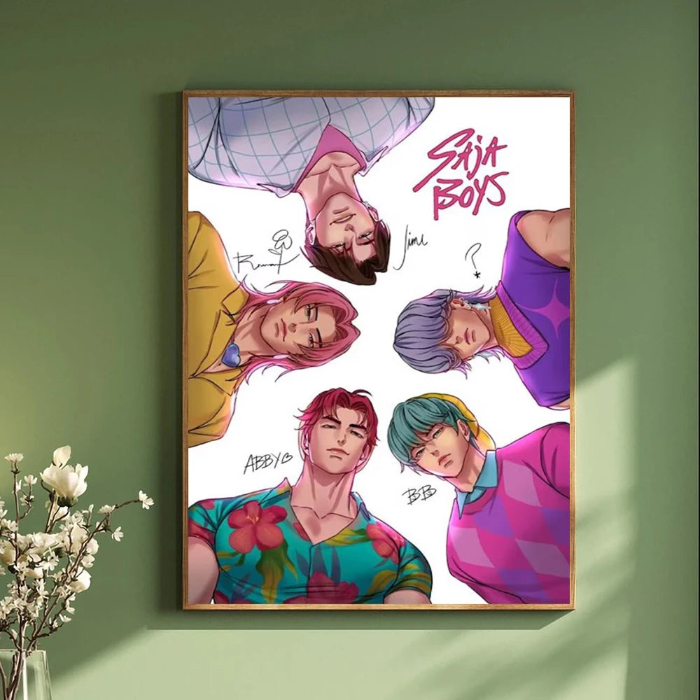 Saja Boys K Pop Demon Hunters Movie Poster Print For Bedroom Living Room Decor Cartoon Music Band Canvas Painting Wall Art