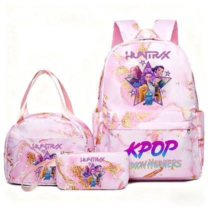 KPop Demon Hunters 3pcs Set Backpack Students Lunch Bag Set Pencil Case Anime Cartoon Fashion Print Student Back To School Gift