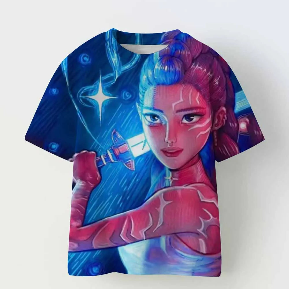 Kpop Demon Hunters Kid Adult Shirt Halloween 3D Mesh Comfortable Sports T-shirt Men's And Women's Extra Large Couple Dress