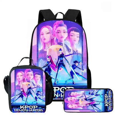 Disney Cartoon KPop Demon Hunters Child School Backpack With Lunch Bags Pencil Bags For,Light Weight Child School Bags