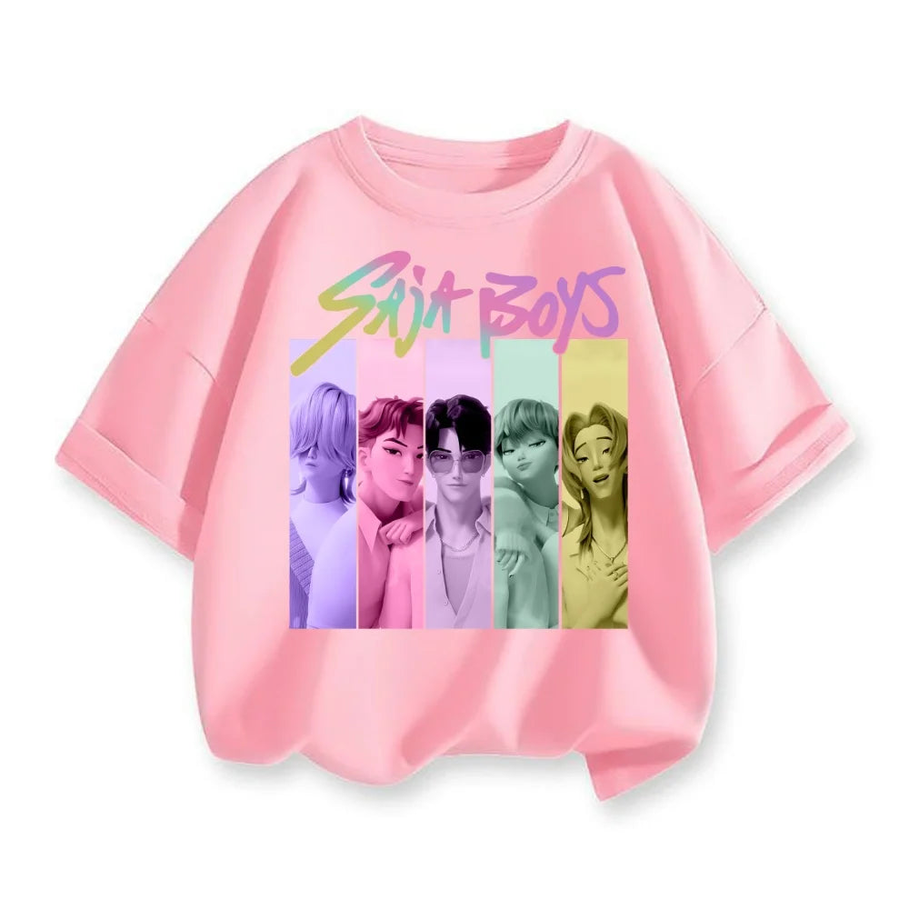 2025 New Hot KPop Demon Hunters Child Short Sleeve T-shirt Anime Character Print Tees Boys Girls Casual Tops Birthday Gift