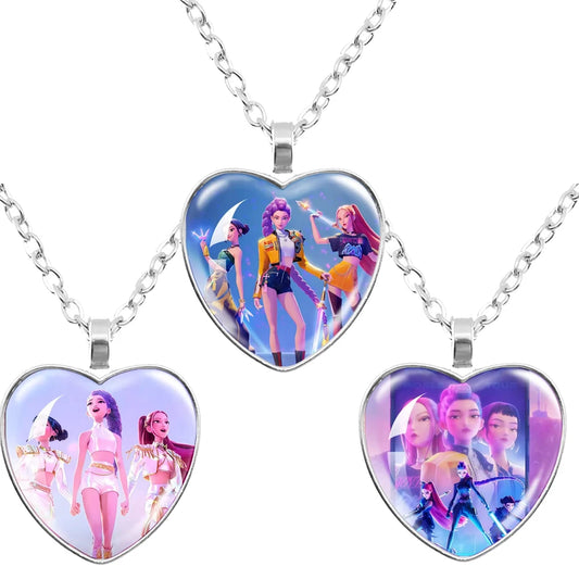KPop Demon Hunters Heart Necklace - Rumi Zoey Mira Anime Film Alloy Jewelry Pendant for Fans Gifts