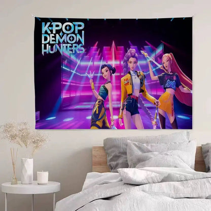 Kpop D-demon Hunters Anime Tapestry Hippie Flower Wall Carpets Dorm Decor Wall Hanging Home Decor