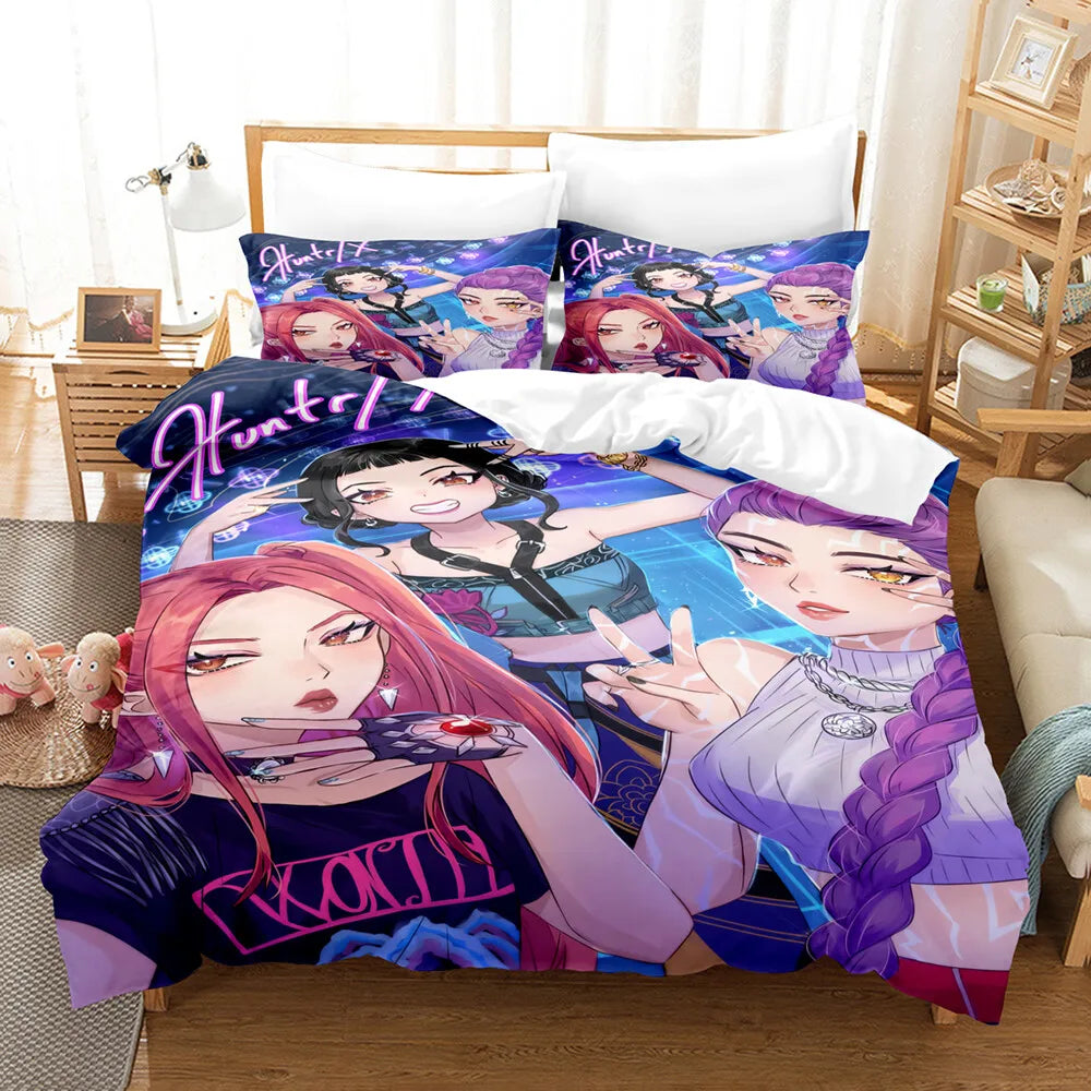 3pcs Kpop Demon Hunters Theme Duvet Cover Set EU Single Size Bedding Sets Quilt Cover Duvet Cover for Kids Adults k pop Huntrix