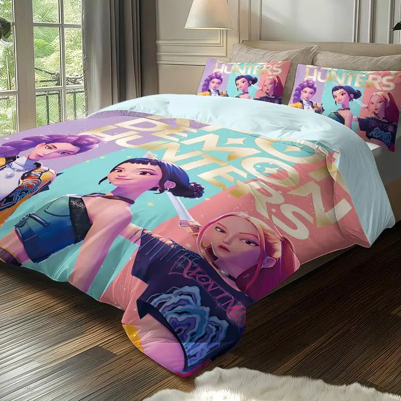 KPop D-Demon Hunters EU Single Halloween Costume Bedding Set - 2-3 Piece Comforter Quilt Duvet Cover Pillow Case Sets