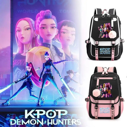 KPop Demon Hunters Backpack Teenagers Daily Backpack Hot Movie Huntrix Demon Hunters 2025 Laptop Usb Port Bag For Girl Boy