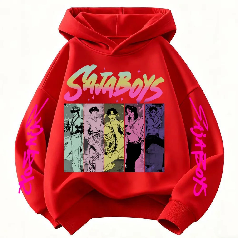 Cute Girls Hooded Sweatshirt Warm Rumi KPop Demon Hunter Cartoon Children's Wave Fashion Casual Tops Casual Black Pink Clothing