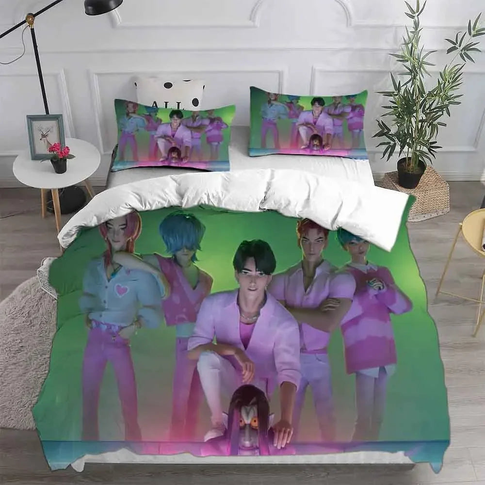 K-Pop D-Demon Hunters Theme Duvet Set EU Single Size Bedding Sets Quilt Bed Cover Duvet Cover 3Pieces for Kids & Adults