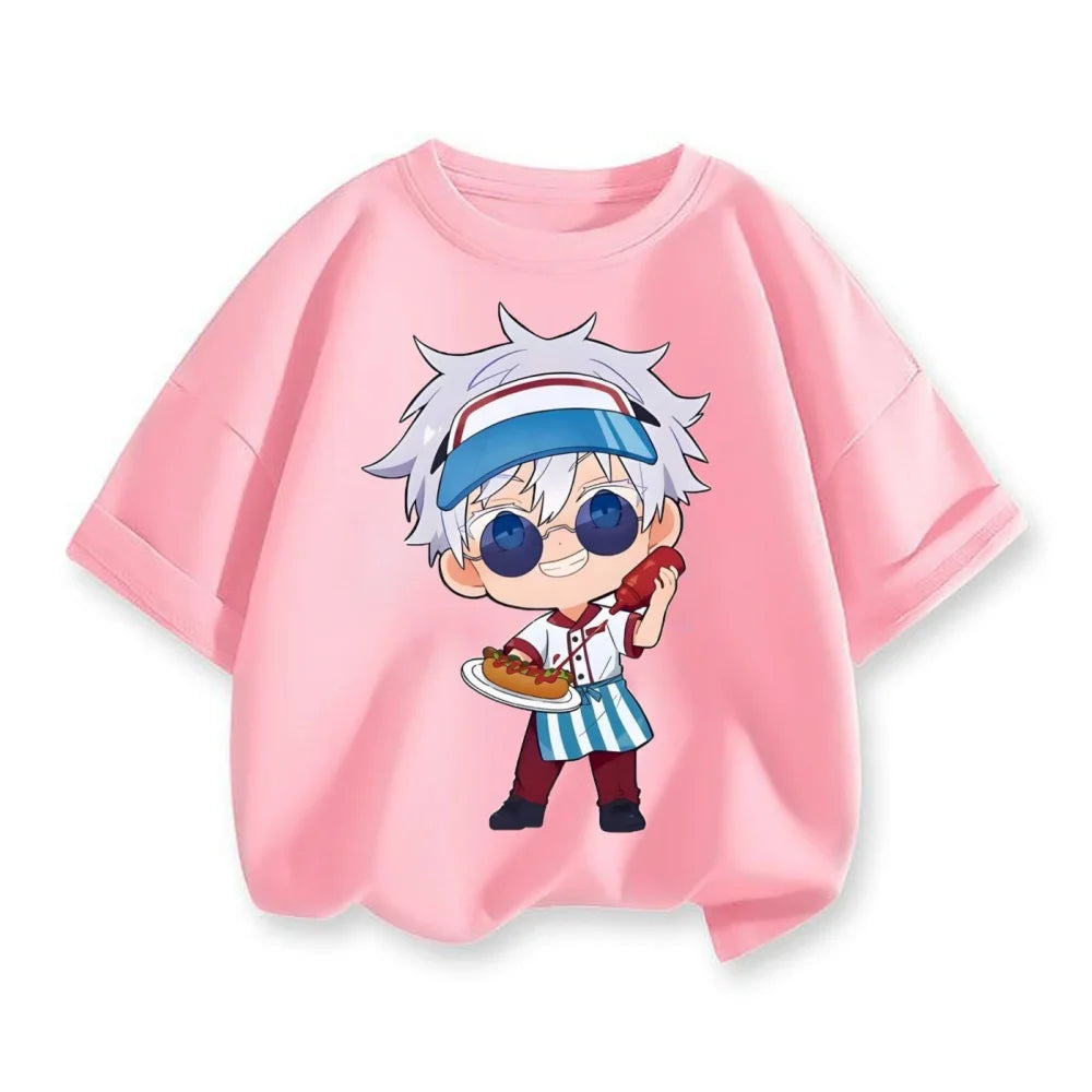 Jujube Kaisen patchwork printed loose children's short sleeved T-shirt with five martial arts tops