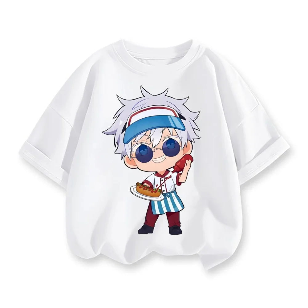 Jujube Kaisen patchwork printed loose children's short sleeved T-shirt with five martial arts tops