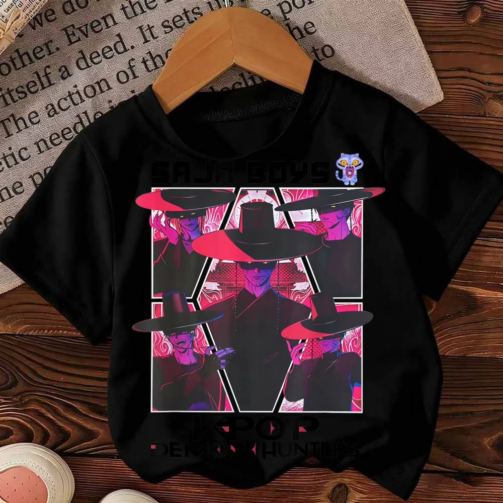 Cute Cartoon Saja Boys T-shirts Kpop Demon Hunters T Shirt Kids Boy Girl Summer Short Sleeve Round Neck Tops Children's Clothing