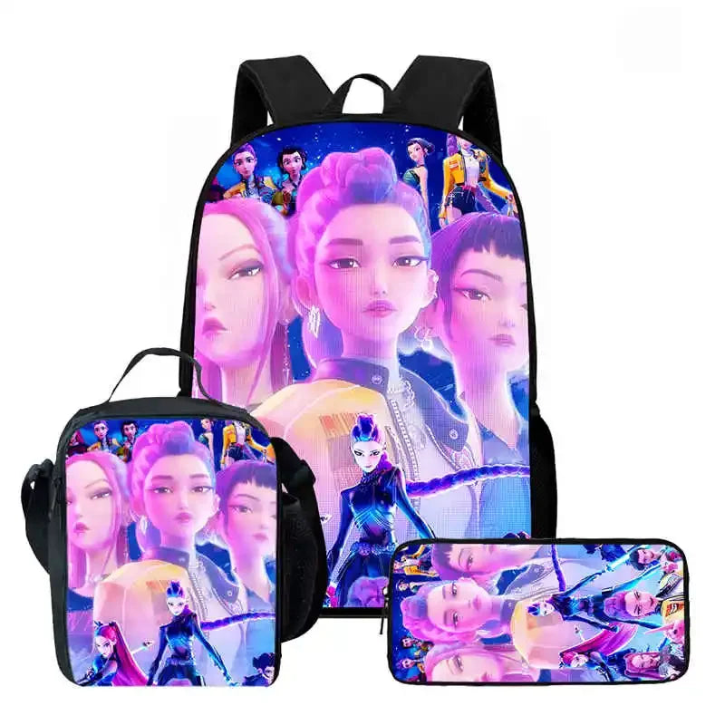 Disney Cartoon KPop Demon Hunters Child School Backpack With Lunch Bags Pencil Bags For,Light Weight Child School Bags