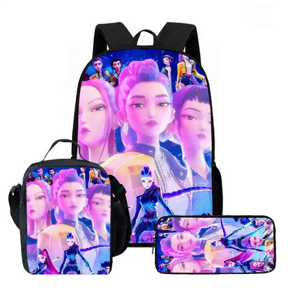 Disney Cartoon KPop Demon Hunters Child School Backpack With Lunch Bags Pencil Bags For,Light Weight Child School Bags