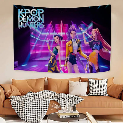 Kpop D-demon Hunters Anime Tapestry Hippie Flower Wall Carpets Dorm Decor Wall Hanging Home Decor