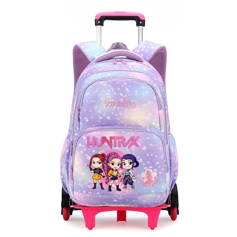 Kpop Demon Hunter Kids Backpack Kawaii Cartoon Printed School Backpack Girls Portable Trolley School Bags Children Birthday Gift