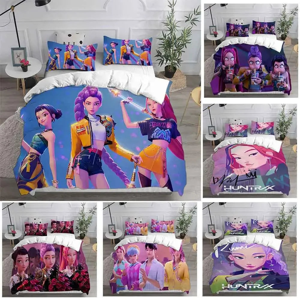 K-Pop D-Demon Hunters Theme Duvet Set EU Single Size Bedding Sets Quilt Bed Cover Duvet Cover 3Pieces for Kids & Adults