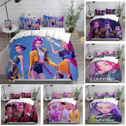 K-Pop D-Demon Hunters Theme Duvet Set EU Single Size Bedding Sets Quilt Bed Cover Duvet Cover 3Pieces for Kids & Adults