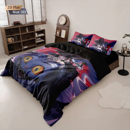 3pcs K-Pop Demon Hunters printed coreless duvet cover set, multi size bedroom, dormitory bedding decoration, machine wash style