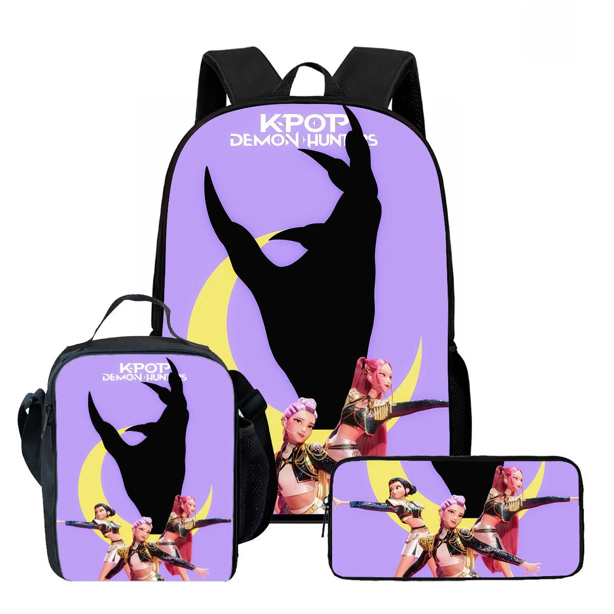 3Pcs Kpop Demon Hunters Huntrix School bags Set for Girls Boys Pencil Boxes Backpack Sets with Lunch Box For School Daypack