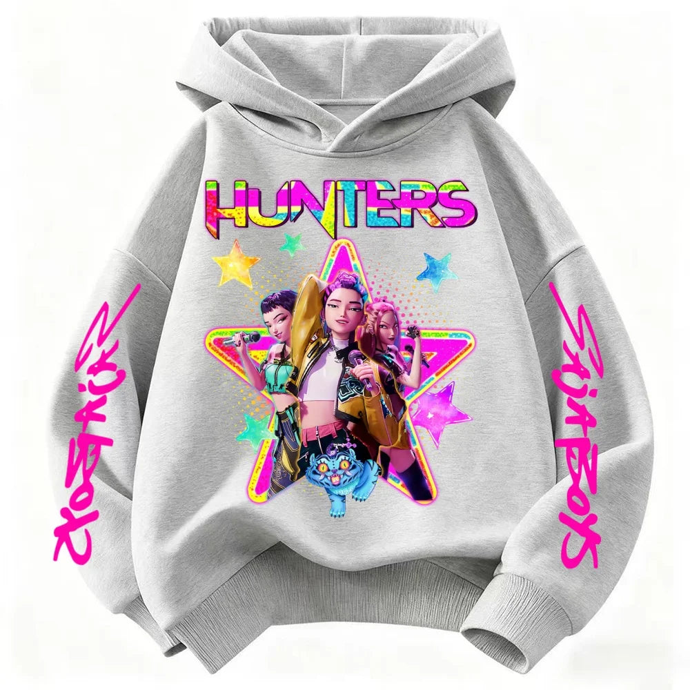 KPop Demon Hunters Huntrix Girls Sweatshirts Spring Fall Boys Children Hoodies Long Sleeves T-shirt Jacket Toddler Kids Clothes
