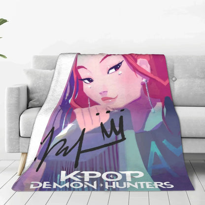 K-Pop Devil Hunter Blanket Is Suitable For Home Bedding And School Bedding. It Is A Must-Have Flannel Gift For Dormitories