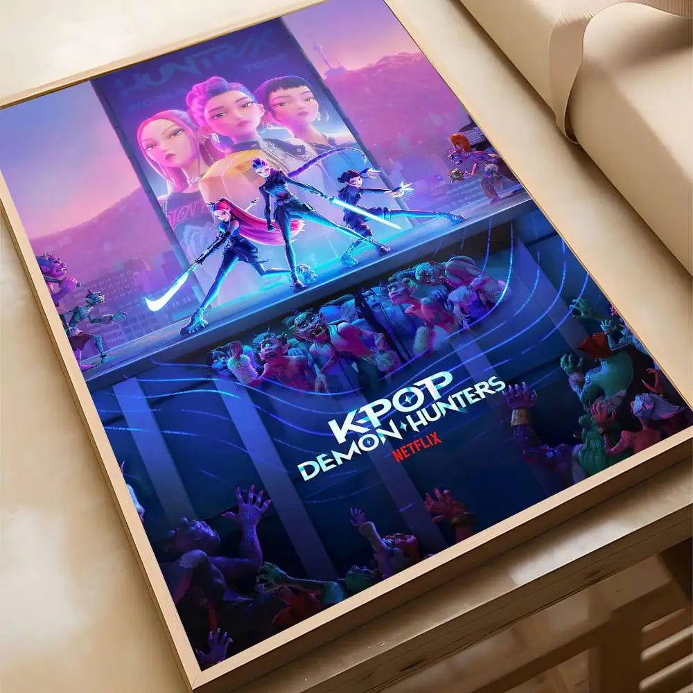 K-pop D-Demon Hunters Anime Poster Self-adhesive Art Waterproof Paper Sticker Coffee House Bar Room Wall Decor