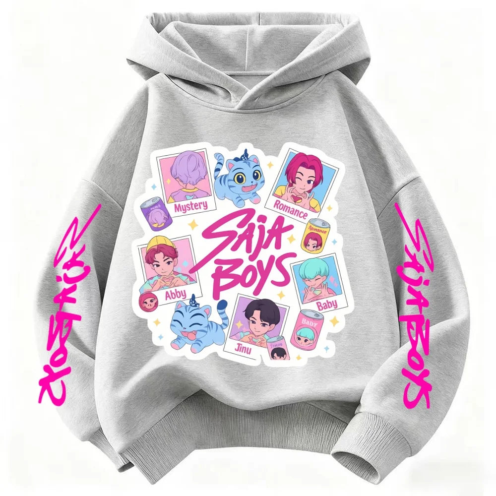 KPop Demon Hunters Children's Hoodies tops Boy Girls Coat Casual Toddle Sweatshirr white pink child 3-12 year the Spring Autumn