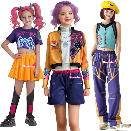 Huntrix Kpop K Pop Demon Hunters Rumi Zoey Mira Cosplay Costume Kids Girls Halloween Stage 3D Printed Pattern Role Play Clothes