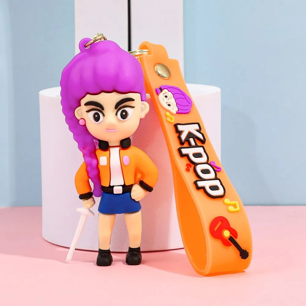 New K-pop Demon Hunters Anime Figure Keyring for Students Car Keychains Rumi Mira Zoey Pendants Backpack Decoration Key Ring