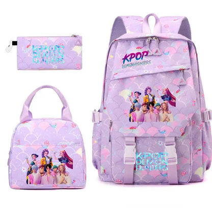 3pcs K-pop Demon Hunters Backpacks Cartoon Anime Schoolbag with A Lunch Bag Waterproof Kids Knapsacks Gifts for Student Rucksack