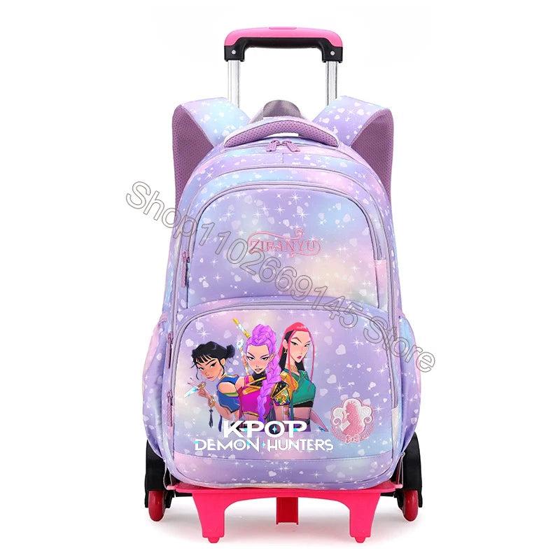 Kpop Demon Hunter Kids Backpack Kawaii Cartoon Printed School Backpack Girls Portable Trolley School Bags Children Birthday Gift
