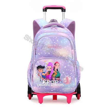 Kpop Demon Hunter Kids Backpack Kawaii Cartoon Printed School Backpack Girls Portable Trolley School Bags Children Birthday Gift