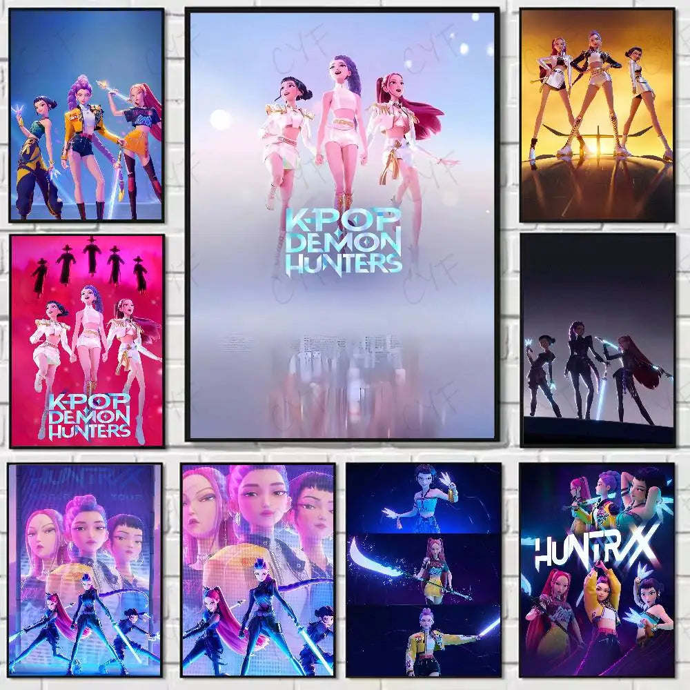 Anime K-Kpop Demon Hunters Poster Sticky Wall Art Printing Waterproof Home Living Bed Room Bar Aesthetic Decor