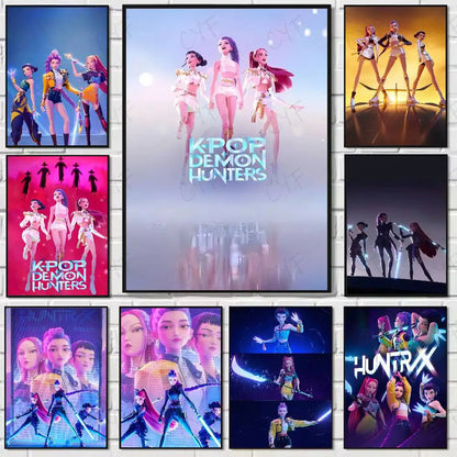 Anime K-Kpop Demon Hunters Poster Sticky Wall Art Printing Waterproof Home Living Bed Room Bar Aesthetic Decor