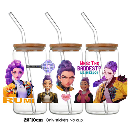 k-pop Demon Hunters wrapping Transfer cups HUNTRX Decal Rumi kpop saja boys Uvdtf Bottle k pop Stickers Uv Dtf Car Huntrix Wraps