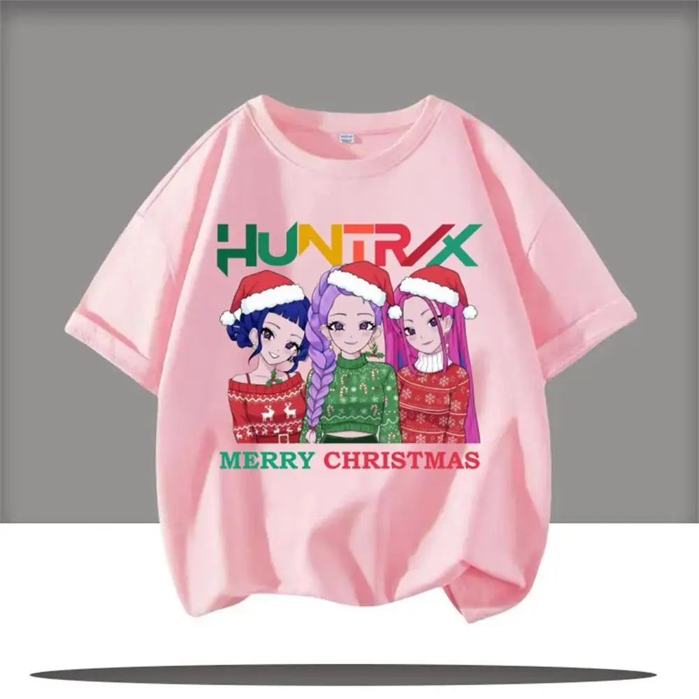 2025 New Hot KPop Demon Hunters Child Short Sleeve T-shirt Anime Character Print Tees Boys Girls Casual Tops Birthday Gift