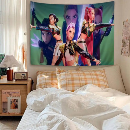 Kpop D-demon Hunters Anime Tapestry Hippie Flower Wall Carpets Dorm Decor Wall Hanging Home Decor