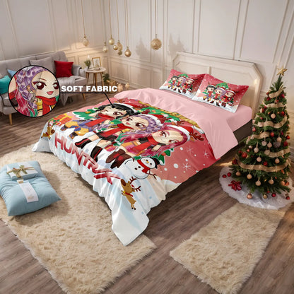3pcs K-Pop Demon Hunters Merry Christmas Printed Chipless Quilt Set Bedroom Dormitory Machine Washable