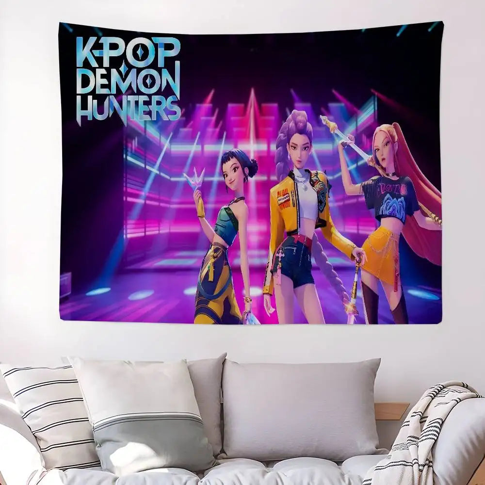 Kpop D-demon Hunters Anime Tapestry Hippie Flower Wall Carpets Dorm Decor Wall Hanging Home Decor