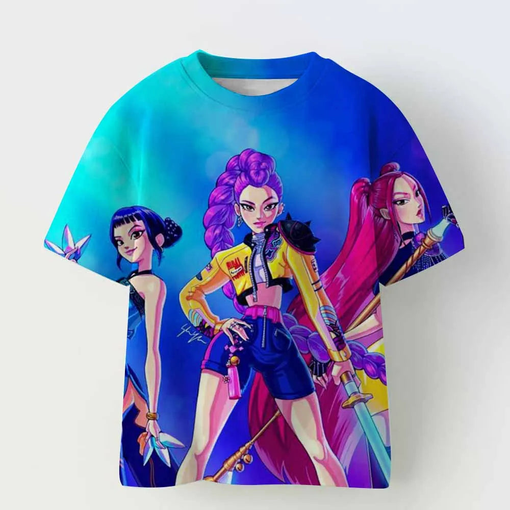 KPop Demon Hunters Tiger Girls Boys T Shirt K-Pop Demon Hunters Children's Clothing T-shirts Cute Cartoon Print Tee Tops