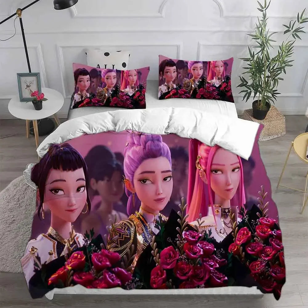 KPop Demon Hunters Bedding Sets EU Single Comforter Quilt Bed Cover Duvet Cover Pillow Case 2-3 Pieces Sets Halloween Costume
