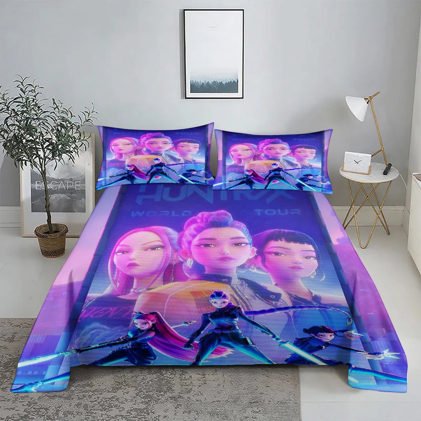 K-Pop D-Demon Hunters 3D Digital Flat sheet set Printing Bedroom Bed Sheet Pillowcase Bedding Kit for Home Decor